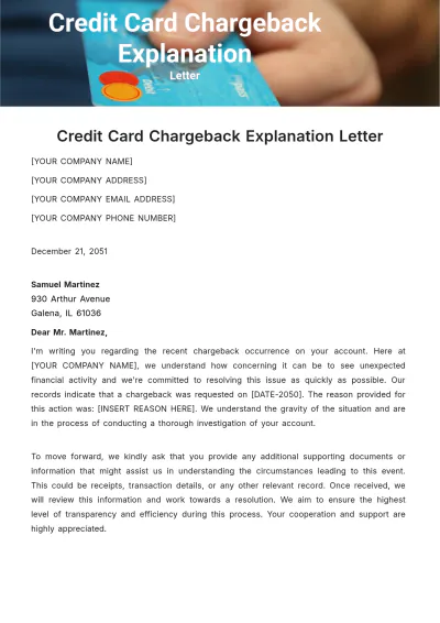Free Credit Card Chargeback Explanation Letter Template to Edit Online