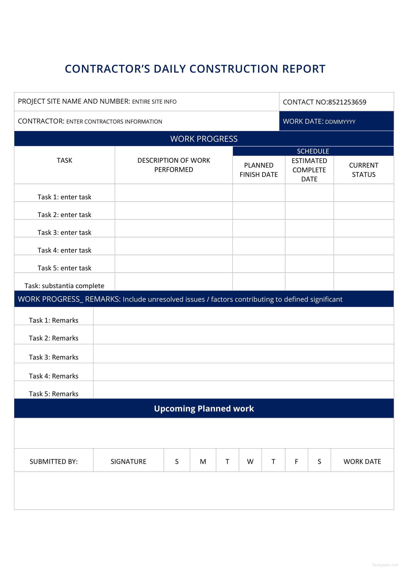 Construction Daily Report Template Free Popular Professional Template