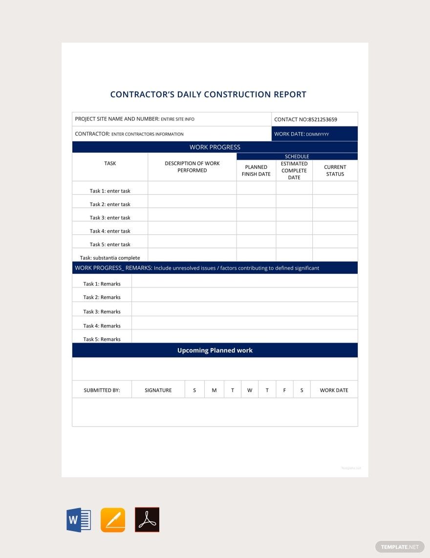 Simple Daily Construction Report Template in Word, Google Docs, PDF, Apple Pages