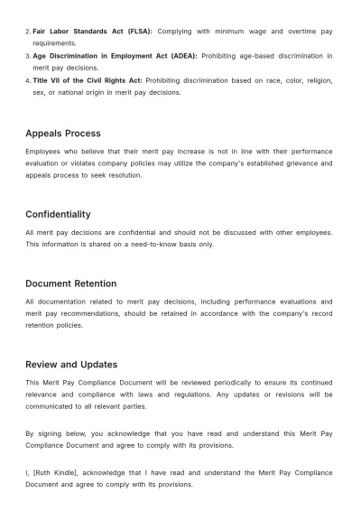 Free Merit Pay Compliance Document HR Template to Edit Online