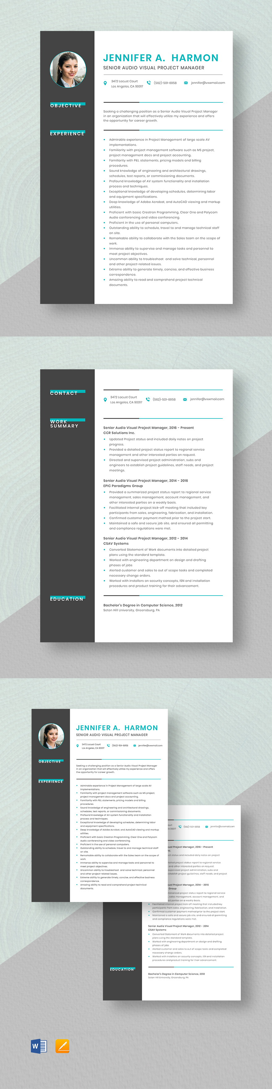 Senior Audio Visual Project Manager Resume Template Word, Apple Pages