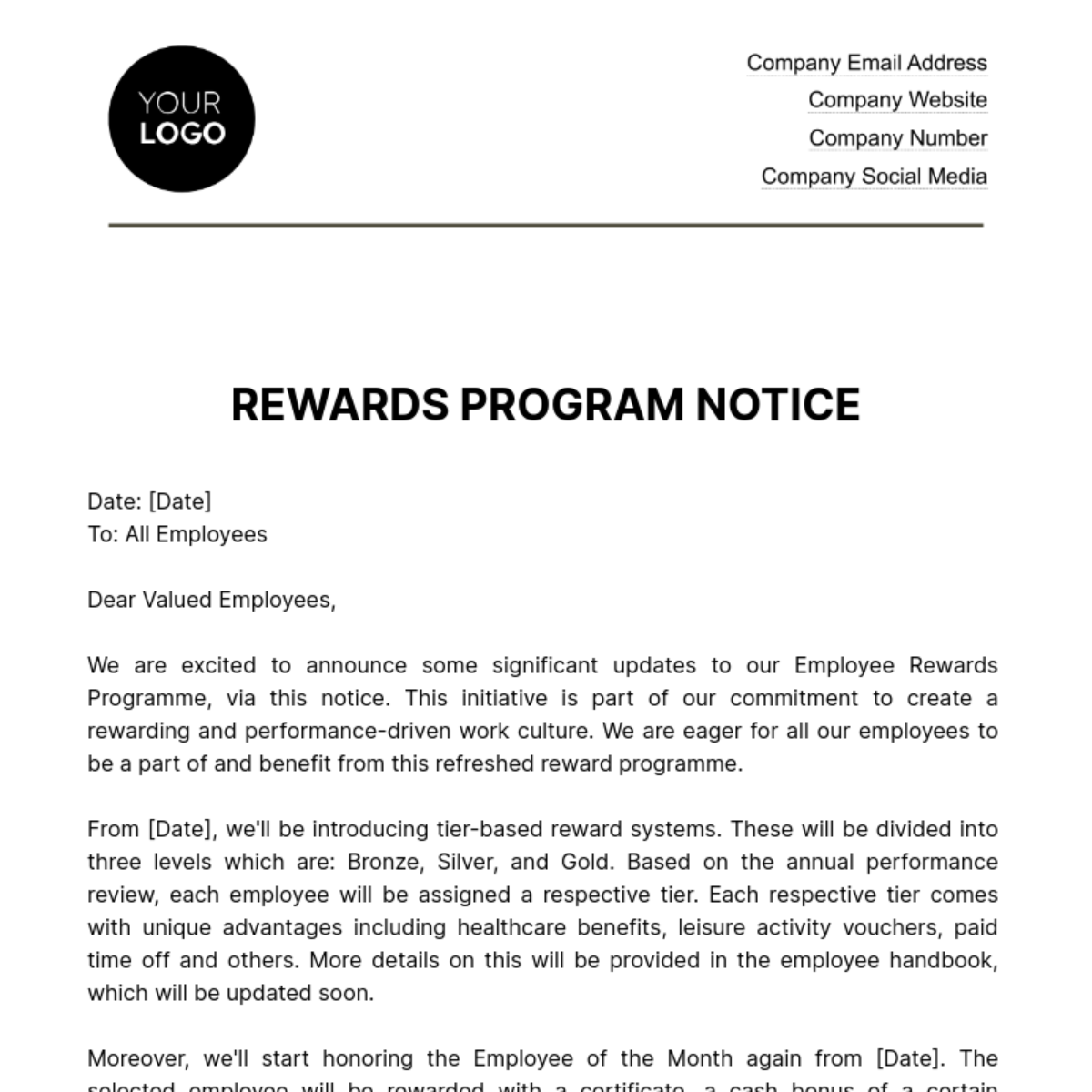 Rewards Program Notice HR Template