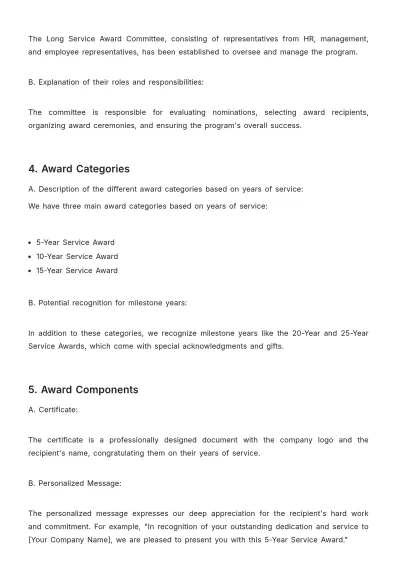 Free Long Service Award Outline HR Template to Edit Online