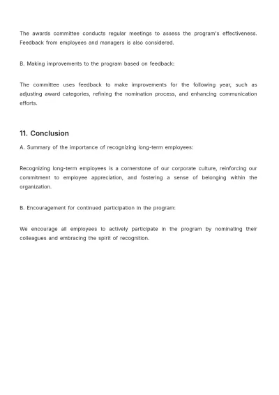 Free Long Service Award Outline HR Template to Edit Online