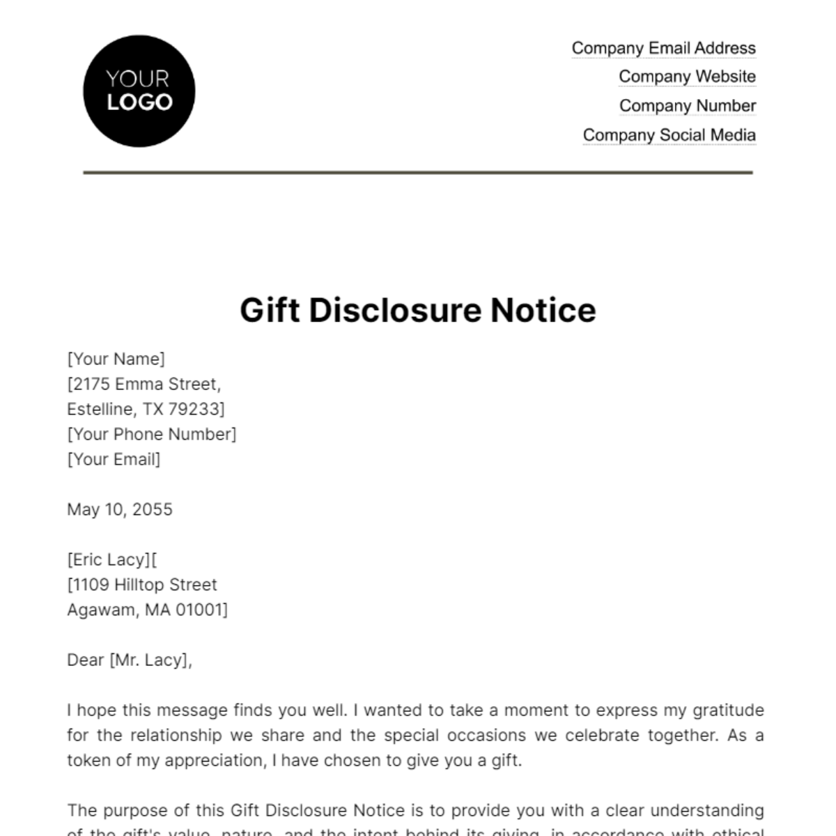 Gift Disclosure Notice HR Template