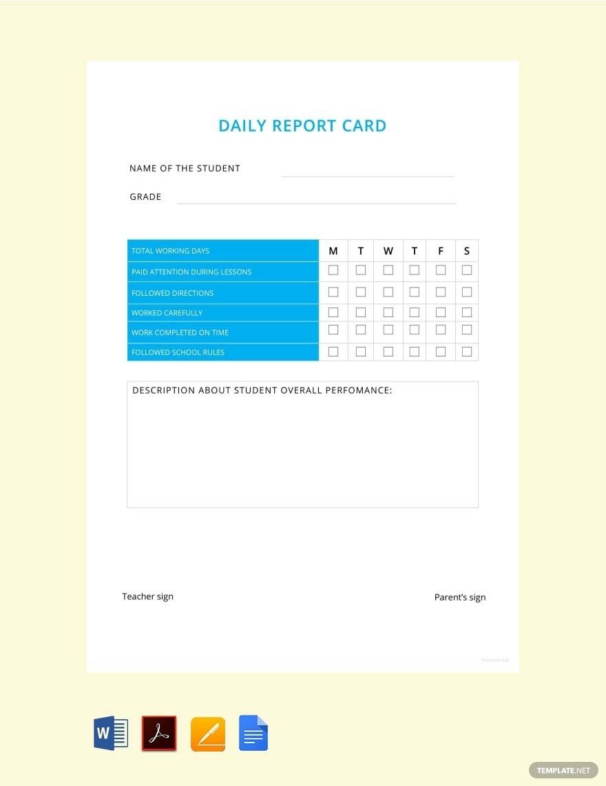 Free Sample Daily Report Card Template