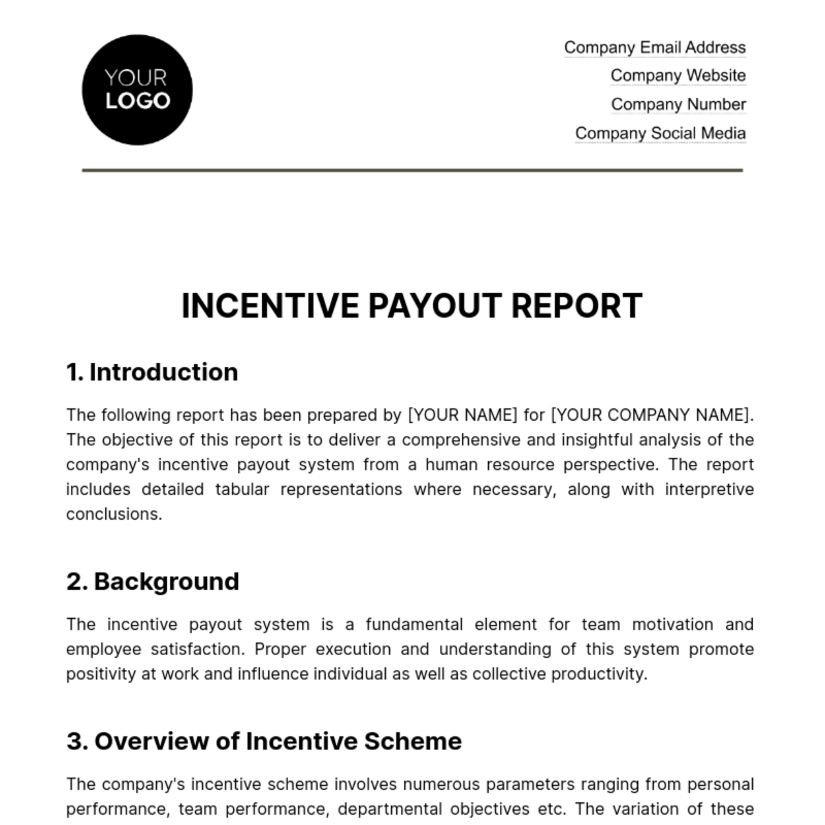 Free Incentive Payout Report HR Template