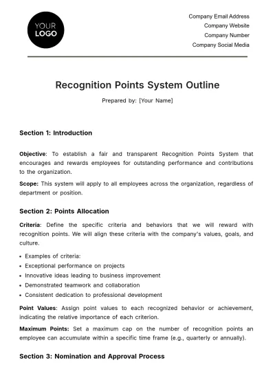 Free Recognition Points System Outline HR Template to Edit Online