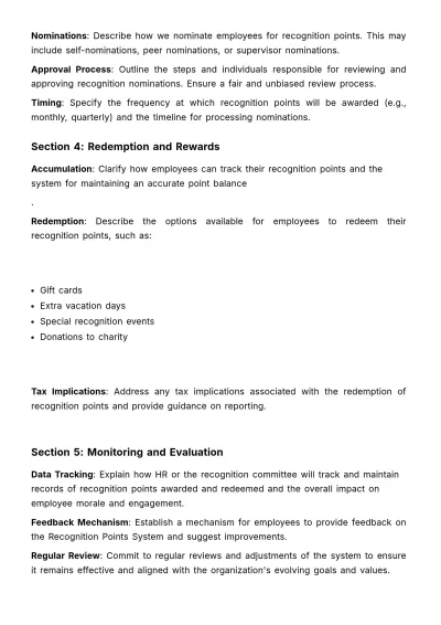 Free Recognition Points System Outline HR Template to Edit Online