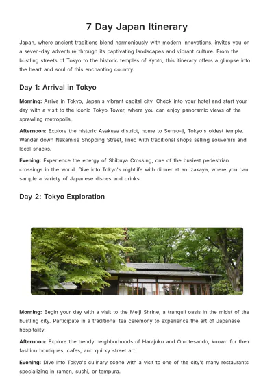 Free 7 Day Japan Itinerary Template to Edit Online