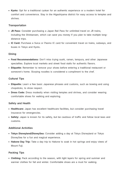 Free 7 Day Japan Itinerary Template to Edit Online