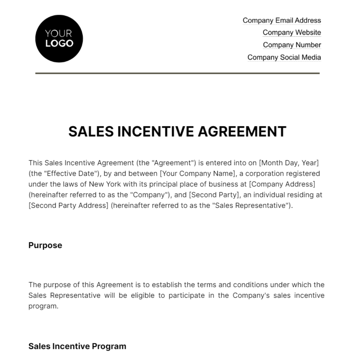 Sales Incentive Agreement HR Template - Edit Online & Download