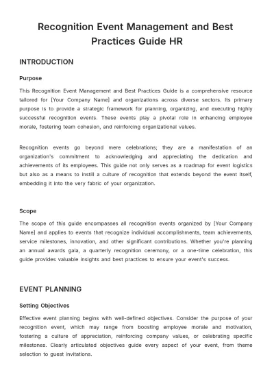 Free Recognition Event Management and Best Practices Guide HR Template to Edit Online