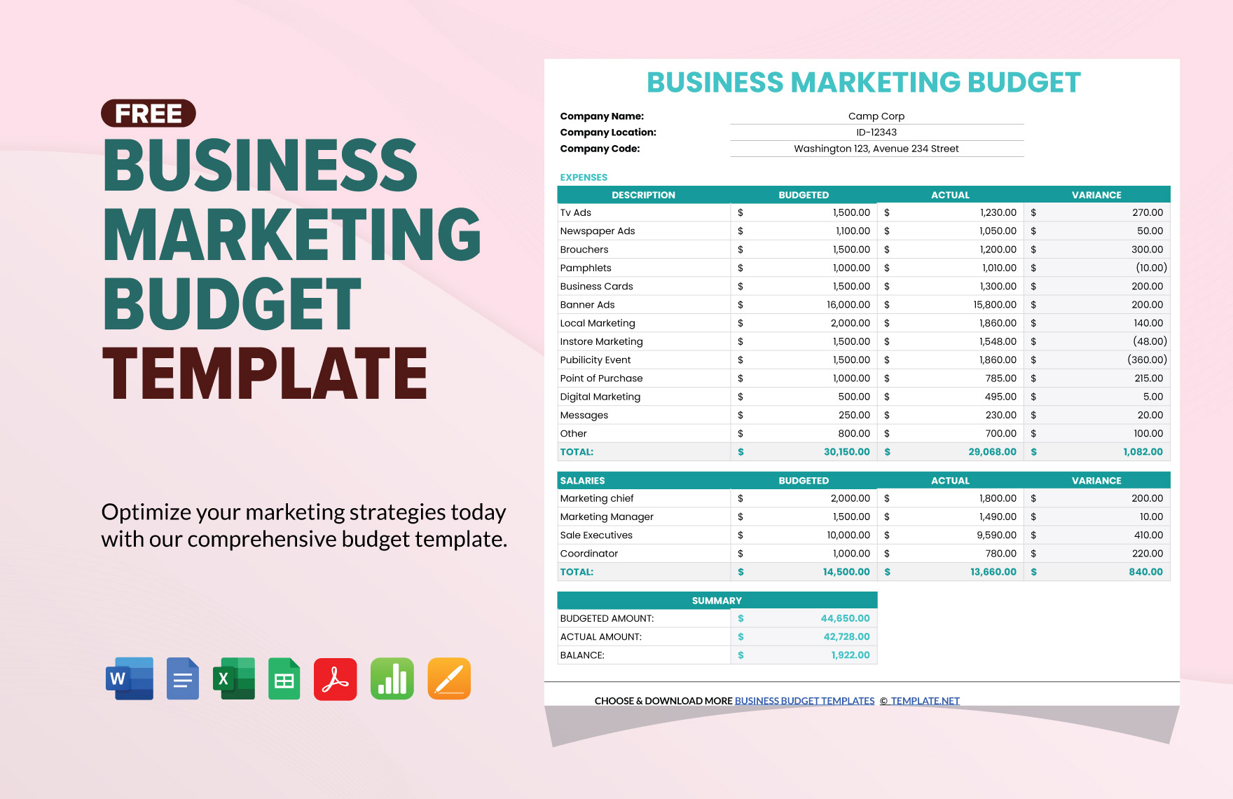 Business Marketing Budget Template