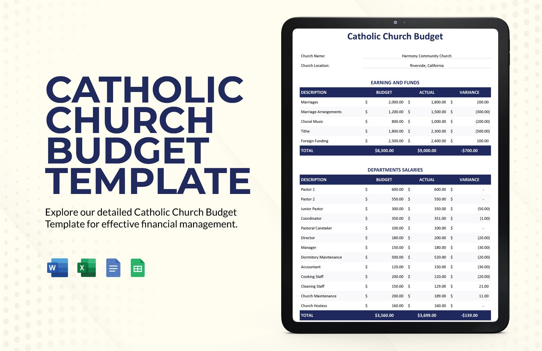 Free Catholic Church Budget Template