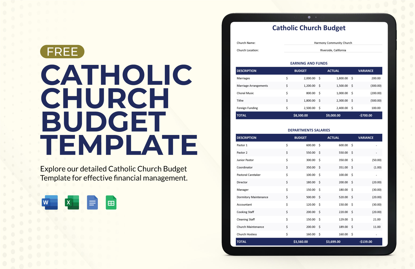 Catholic Church Budget Template