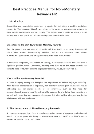 Free Best Practices Manual for Non-Monetary Rewards HR Template to Edit Online