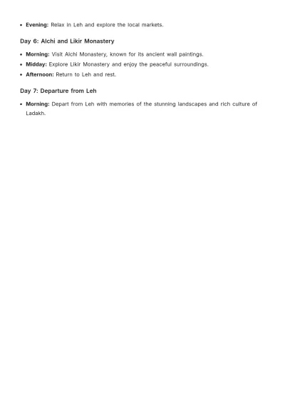 Free Leh Ladakh Itinerary Template to Edit Online