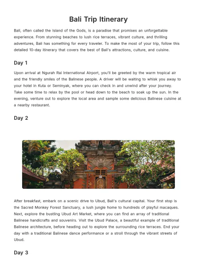 Free Bali Trip Itinerary Template to Edit Online