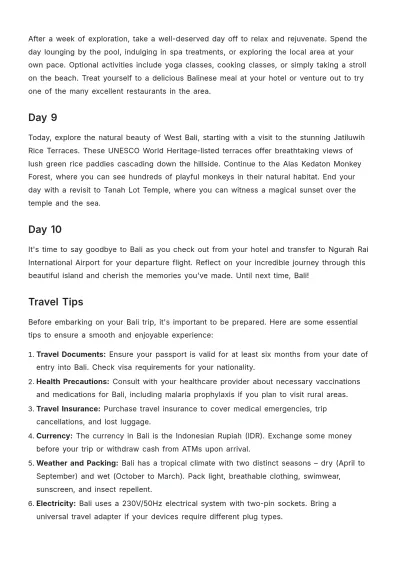 Free Bali Trip Itinerary Template to Edit Online