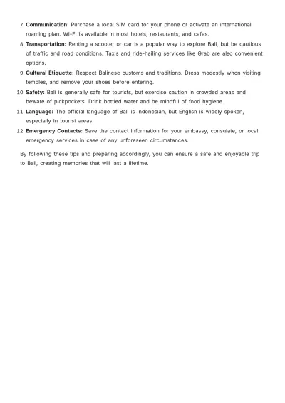 Free Bali Trip Itinerary Template to Edit Online