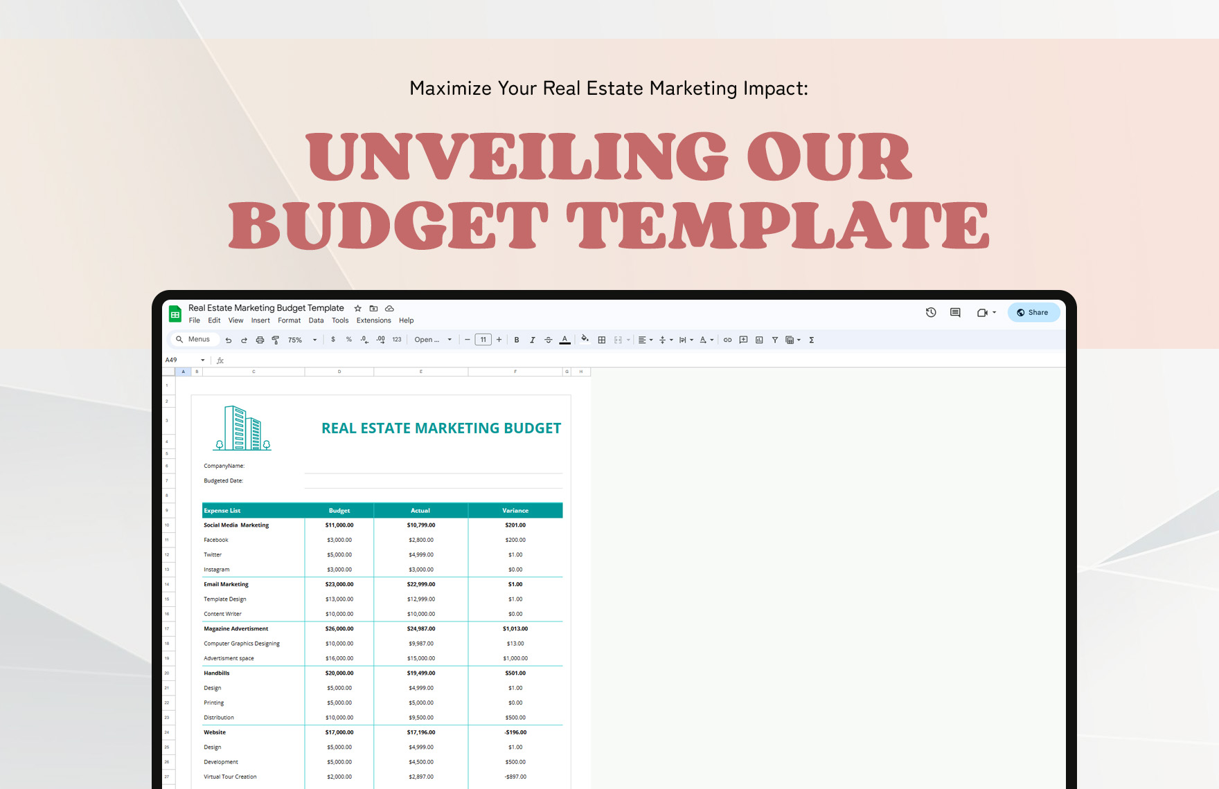 Real Estate Marketing Budget Template
