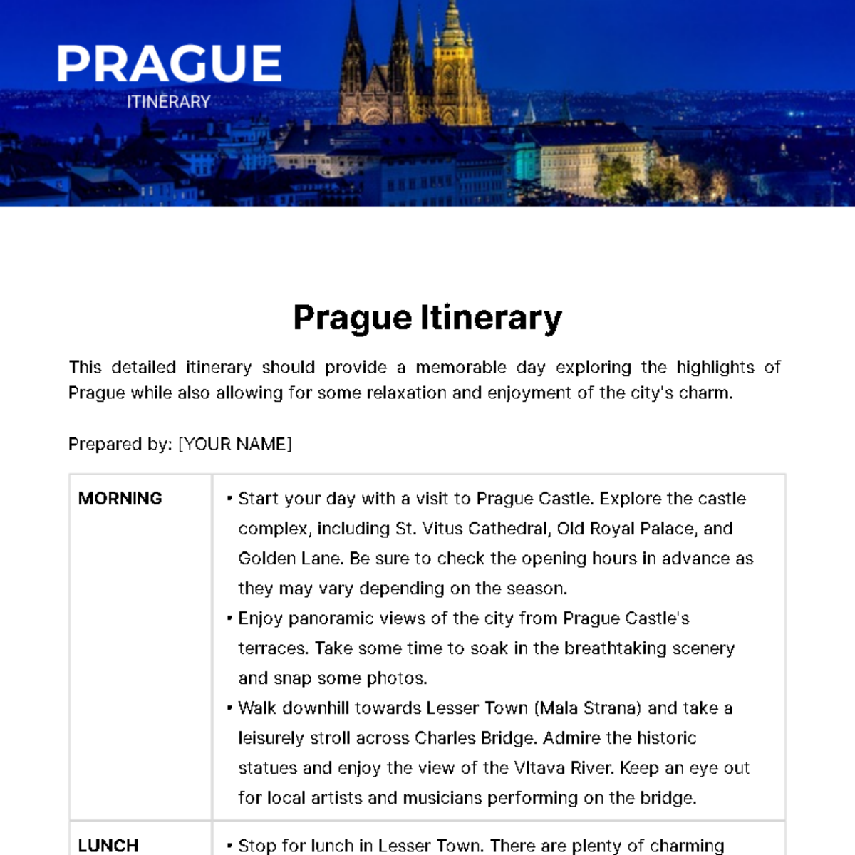 Prague Itinerary Template