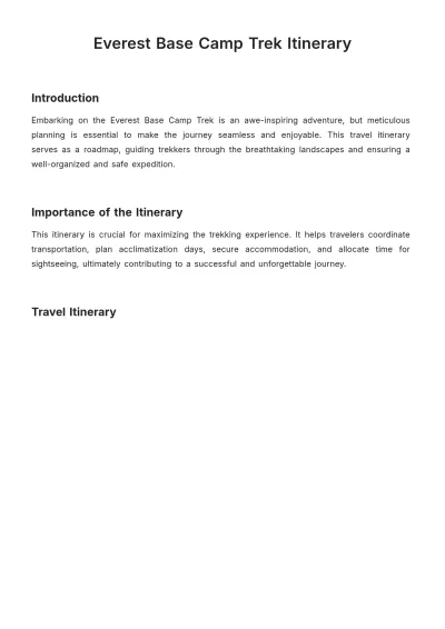 Free Everest Base Camp Trek Itinerary Template to Edit Online