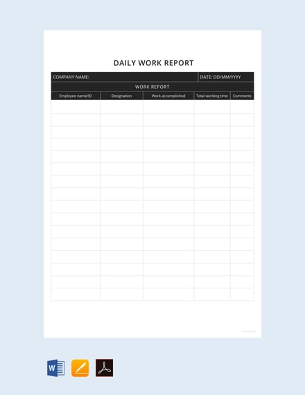free daily work report template 440x570