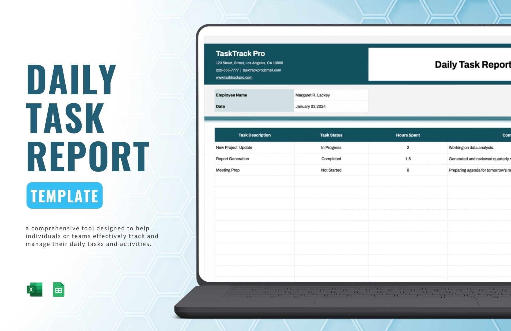 Free Daily Task Report Template in Excel, Google Sheets