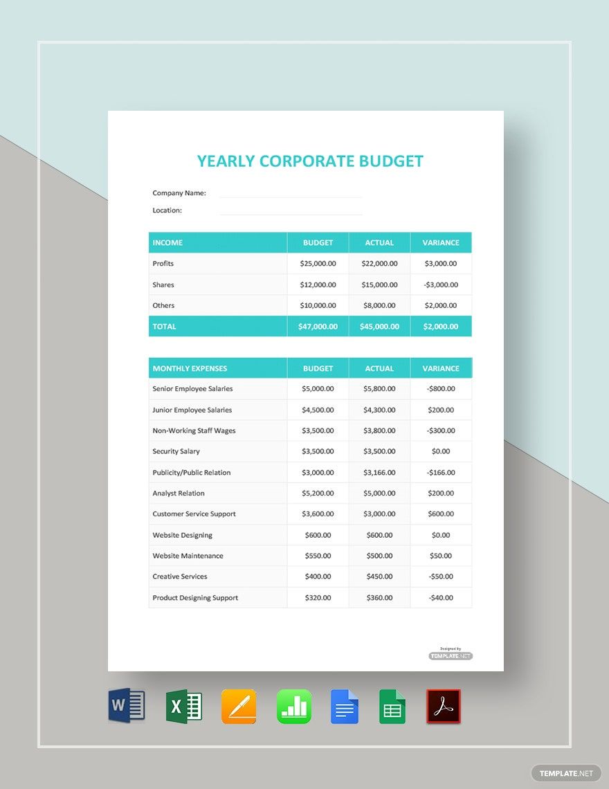 Yearly Corporate Budget Template Google Docs Google Sheets Excel Yearly Corporate Budget Template Google Docs Google Sheets Excel