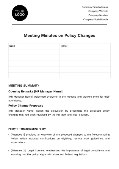 Free Meeting Minutes on Policy Changes HR Template to Edit Online