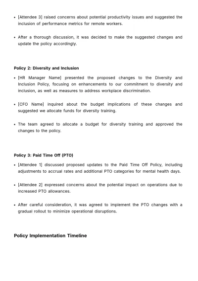 Free Meeting Minutes on Policy Changes HR Template to Edit Online