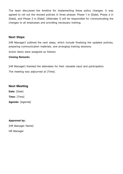 Free Meeting Minutes on Policy Changes HR Template to Edit Online