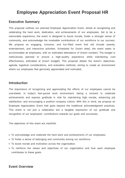 Free Employee Appreciation Event Proposal HR Template to Edit Online