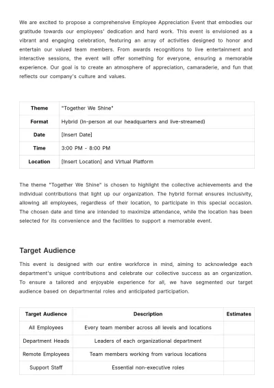 Free Employee Appreciation Event Proposal HR Template to Edit Online