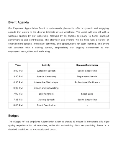 Free Employee Appreciation Event Proposal HR Template to Edit Online