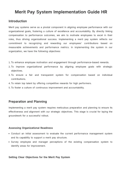 Free Merit Pay System Implementation Guide HR Template to Edit Online