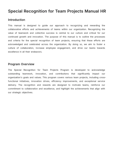 Free Special Recognition for Team Projects Manual HR Template to Edit Online