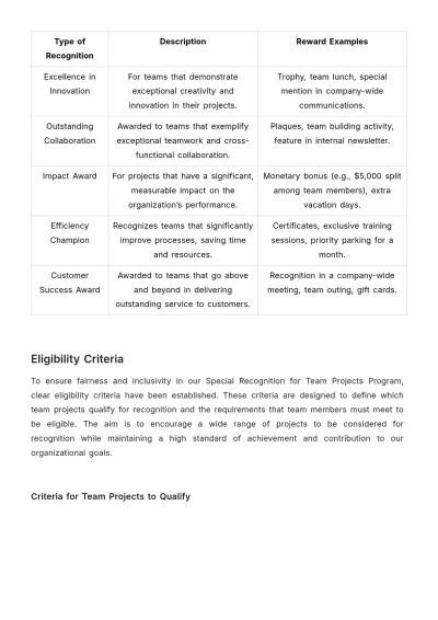 Free Special Recognition for Team Projects Manual HR Template to Edit Online