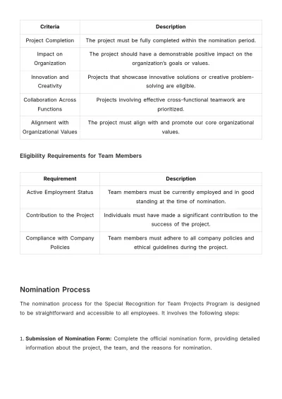 Free Special Recognition for Team Projects Manual HR Template to Edit Online