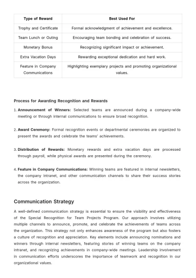 Free Special Recognition for Team Projects Manual HR Template to Edit Online