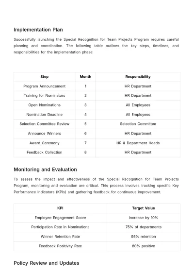 Free Special Recognition for Team Projects Manual HR Template to Edit Online