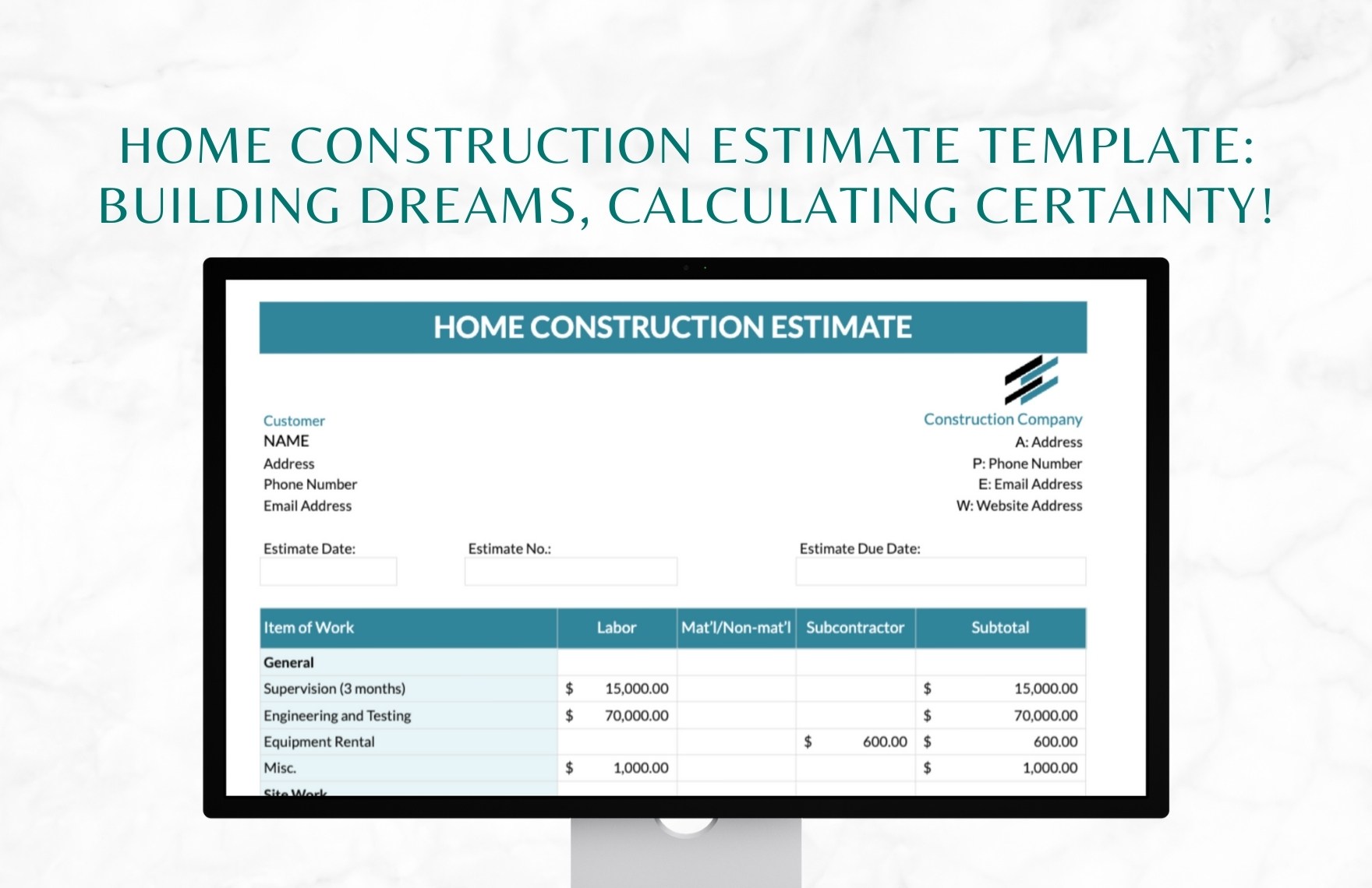 Home Construction Estimate Template