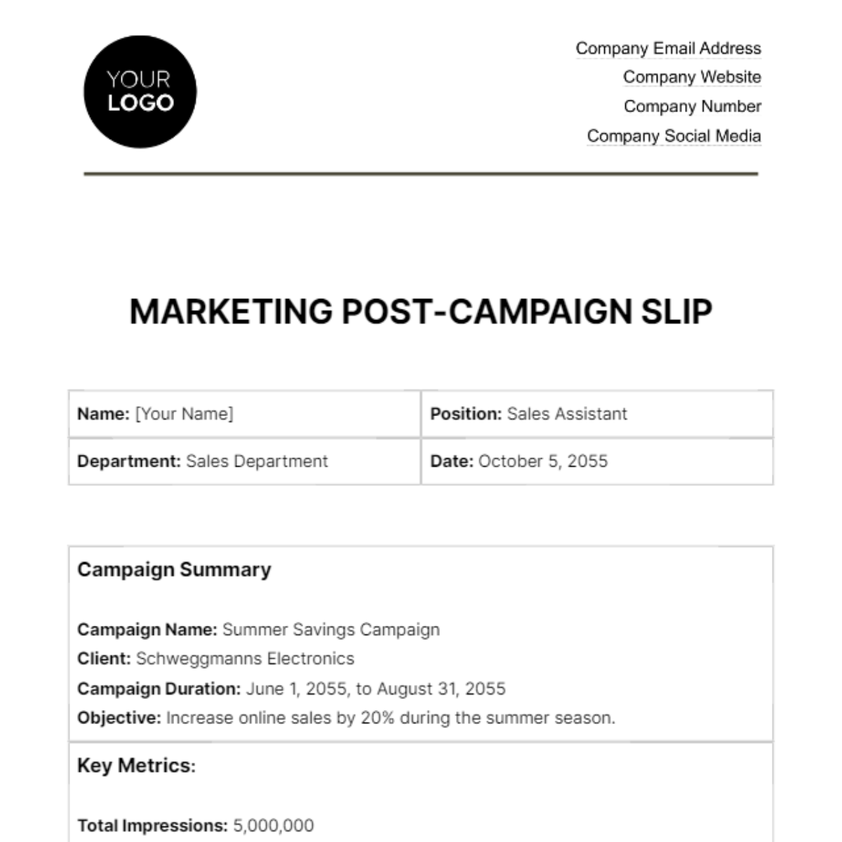 Marketing Post-Campaign Slip Template