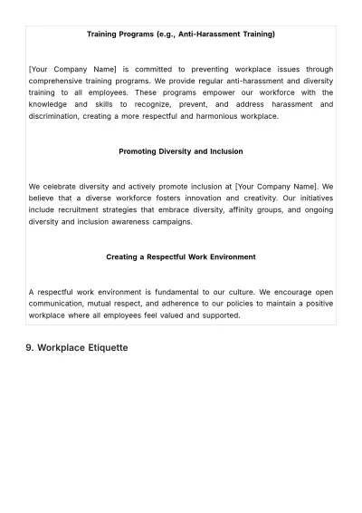 Free Anti-Harassment and Workplace Etiquette Manual HR Template to Edit Online
