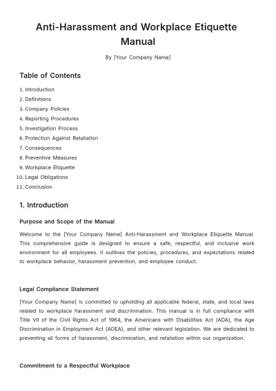 Free Anti-Harassment and Workplace Etiquette Manual HR Template to Edit Online