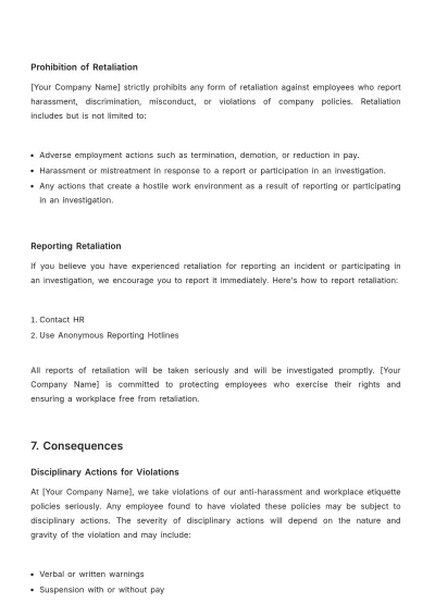 Free Anti-Harassment and Workplace Etiquette Manual HR Template to Edit Online