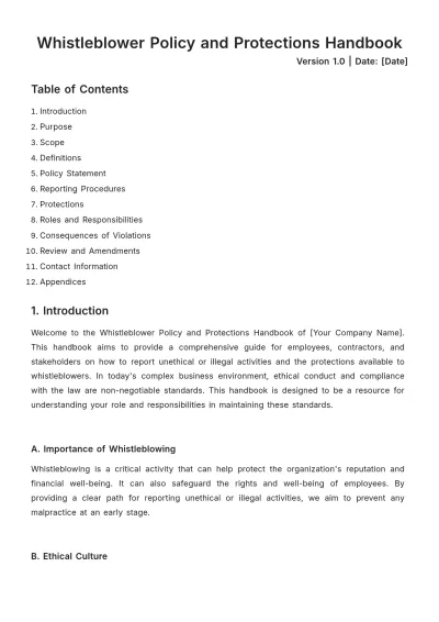 Free Whistleblower Policy and Protections Handbook HR Template to Edit Online