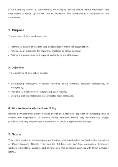 Free Whistleblower Policy and Protections Handbook HR Template to Edit Online